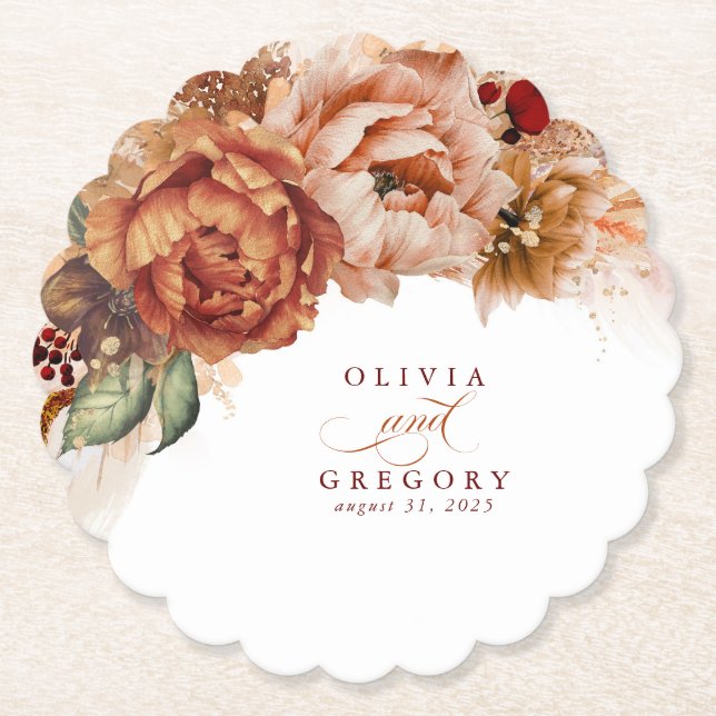 Porta-copo De Papel Flores de Terracota Grama de Pampas Elegante Boho (Frente)