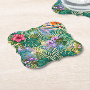 Porta-copo De Papel Flores Fantasia da Selva Roxo Verde Dourado Sonhad