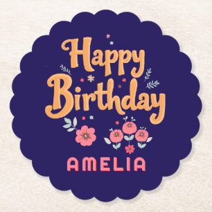 Porta-copo De Papel Flores Florais Feliz Aniversário Handlettering
