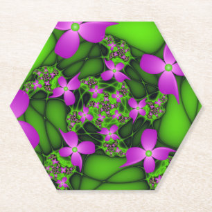 Porta-copo De Papel Flores Fractais Verdes Rosa-Rosa-Abstrato modernas
