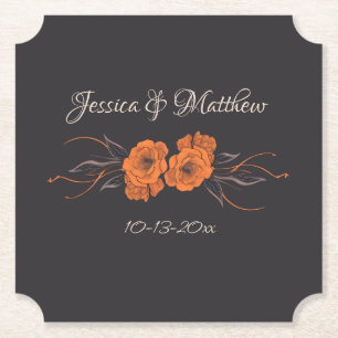 Porta-copo De Papel Flores Laranja Elegante Minimalista data Casamento