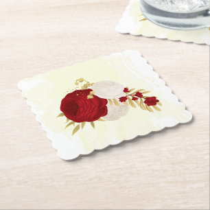 Porta-copo De Papel Flores românticas escuras vermelhas e brancas boda