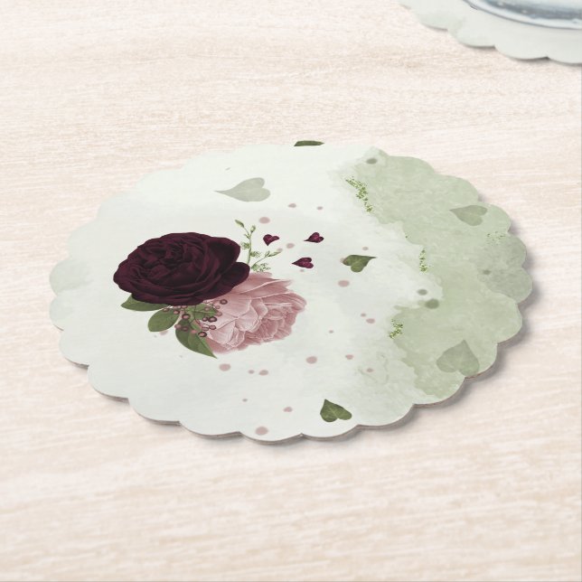 Porta-copo De Papel flores rosa & cabernet folhagem (Angular)