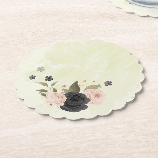 Porta-copo De Papel flores rosa com blush preto casamento (Angular)