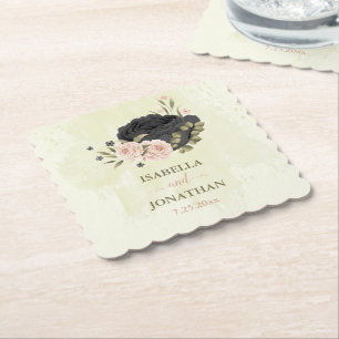 Porta-copo De Papel flores rosa com blush preto casamento