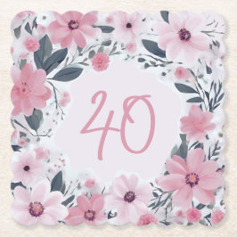 Porta-copo De Papel Flores Rosa-Rosa Pastel de aniversário de 40 anos