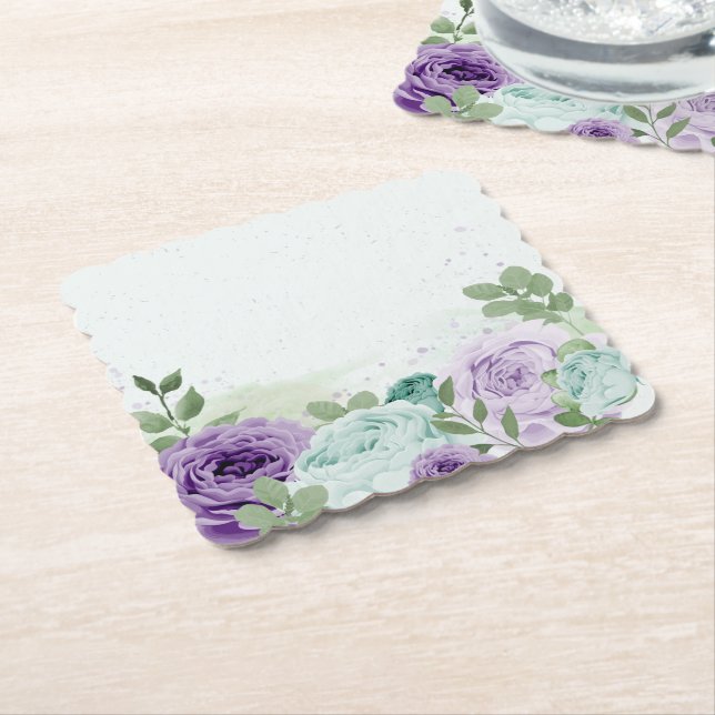 Porta-copo De Papel flores roxas azuis verdejante botânico (Angular)