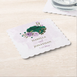 Porta-copo De Papel flores roxas casamento verde esmeralda