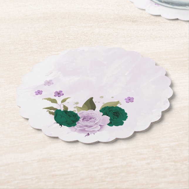 Porta-copo De Papel flores roxas casamento verde esmeralda (Angular)