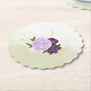 Porta-copo De Papel flores roxas folhas verdes casamento