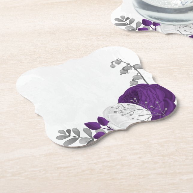 Porta-copo De Papel flores roxas reais e brancas prata (Angular)
