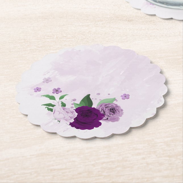 Porta-copo De Papel Flores roxas românticas de casamento verde (Angular)