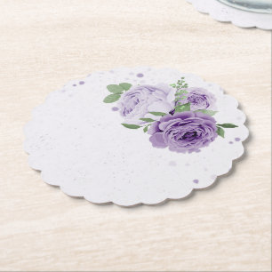 Porta-copo De Papel flores roxas românticas folhas verdes botânico