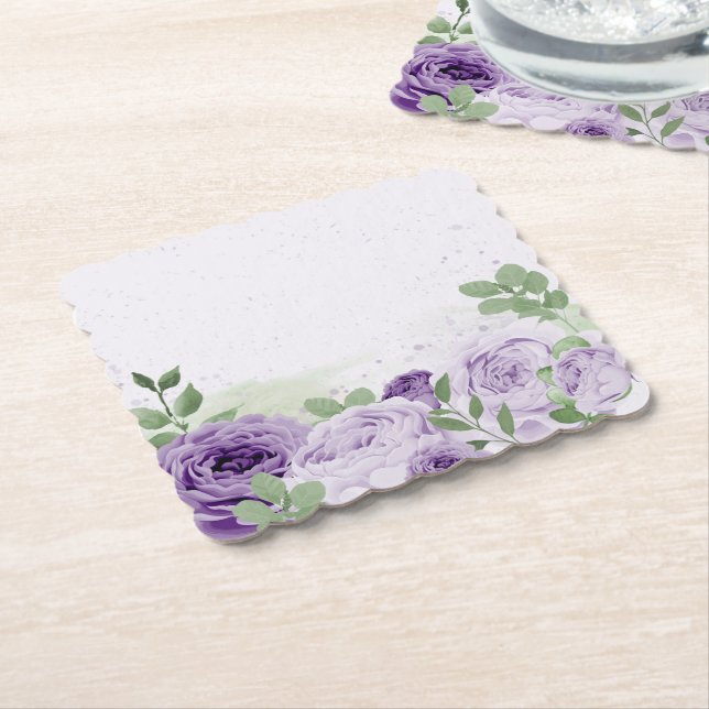 Porta-copo De Papel flores roxas românticas folhas verdes botânico (Angular)