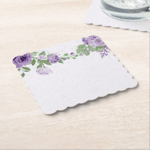 Porta-copo De Papel flores roxas românticas folhas verdes papel botâni
