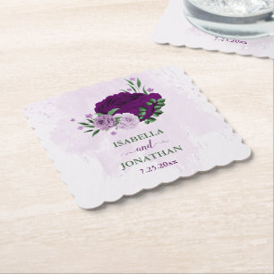 Porta-copo De Papel Flores roxas românticas, vegetação, casamento