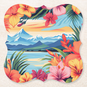 Porta-copo De Papel Flores Tropicais Coloridas e Paisagem