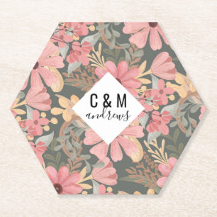 Porta-copo De Papel Flores Verdes Rosa Sage Deixam Padrão De Aquarela