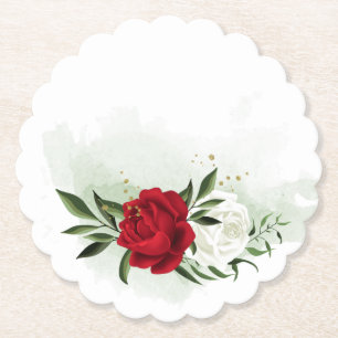 Porta-copo De Papel Flores vermelhas e brancas com folhagem 