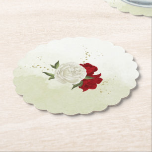 Porta-copo De Papel flores vermelhas folhas verdes casamento