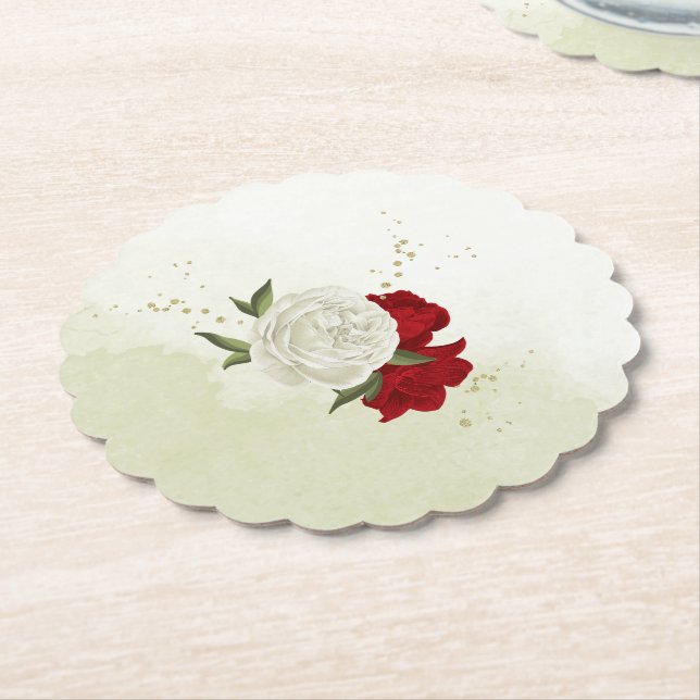 Porta-copo De Papel flores vermelhas folhas verdes casamento (Angular)
