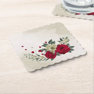Porta-copo De Papel flores vermelhas românticas e amarelas pálidas