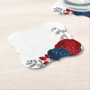 Porta-copo De Papel flores vermelho escuro e azul marinho prata