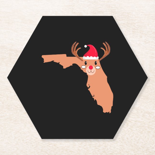 Porta-copo De Papel FLORIDA Christmas Hat Antler Red Nose Reindeer (Frente)