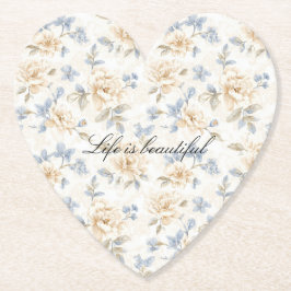 Porta-copo De Papel Folhas Azuis Florais Creme Romântico