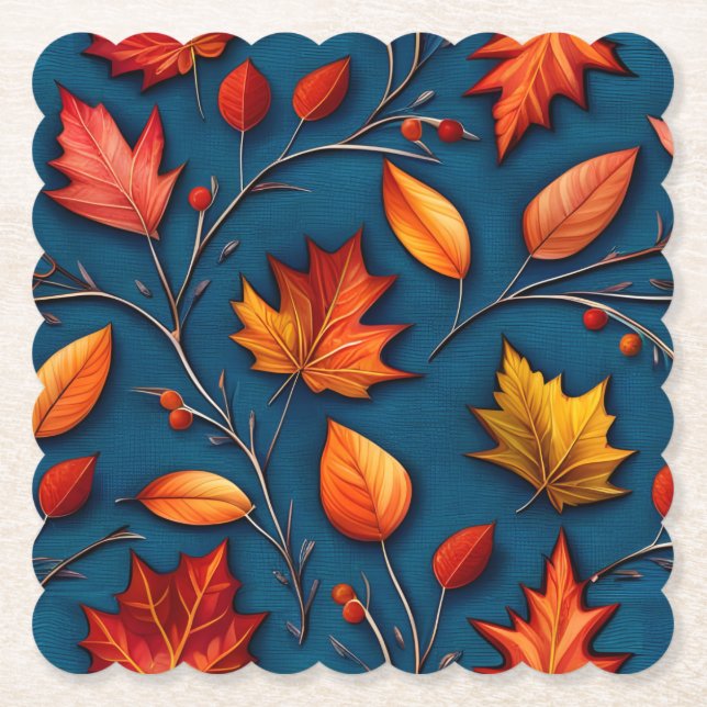 Porta-copo De Papel Folhas de Outono e Denim (Frente)