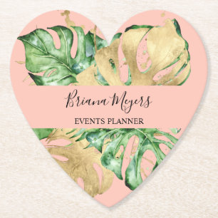 Porta-copo De Papel Folhas de Palmeira Verde Dourado Tropical