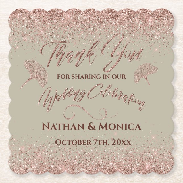 Porta-copo De Papel Folhas Glitter Gingko Douradas rosa na cintura de  (Frente)