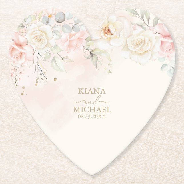 Porta-copo De Papel Francês Romance Wedding Floral Blush ID870 (Frente)
