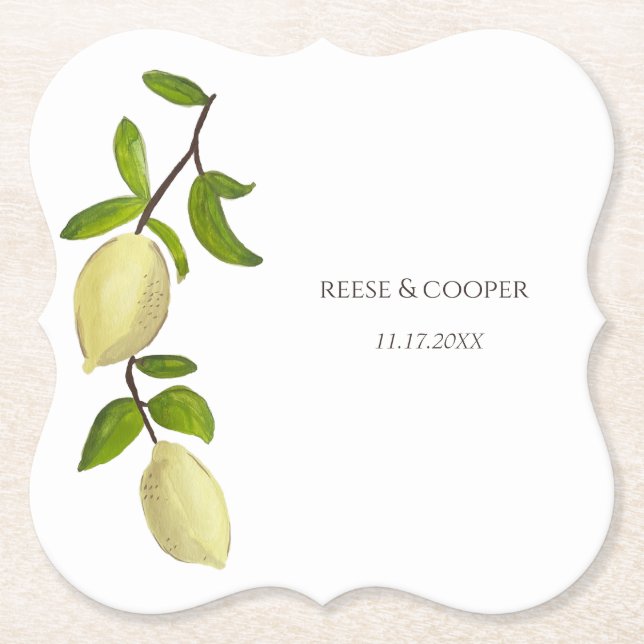 Porta-copo De Papel Fresh Citrus Painted Lemons Modern Mediterranean (Frente)