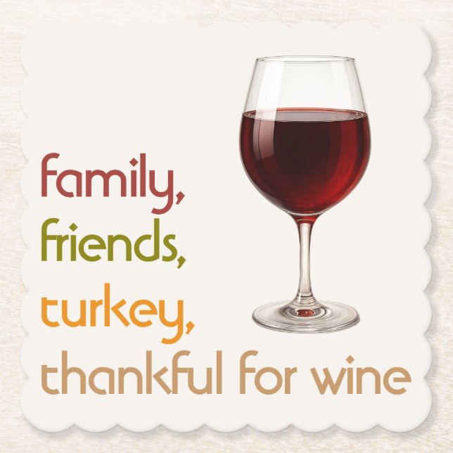 Porta-copo De Papel Friends Food Turkey and Wine | Modern Thanksgiving (Frente)