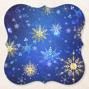 Porta-copo De Papel Fundo Azul XMAS com Flocos de Neve Ouro