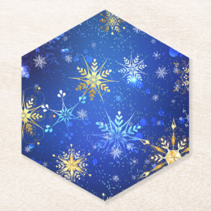 Porta-copo De Papel Fundo Azul XMAS com Flocos de Neve Ouro