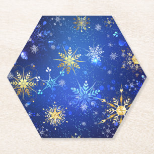 Porta-copo De Papel Fundo Azul XMAS com Flocos de Neve Ouro