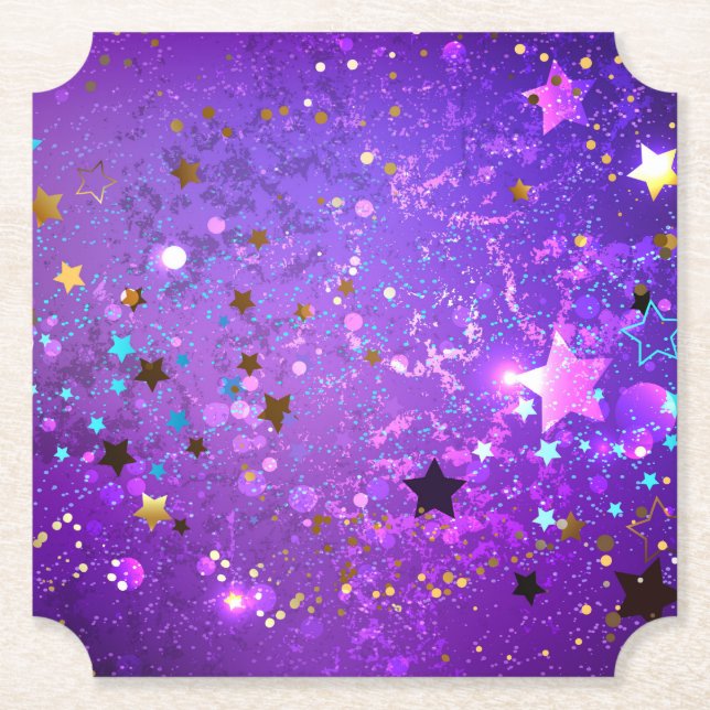 Porta-copo De Papel Fundo de folhas roxas com estrelas (Frente)