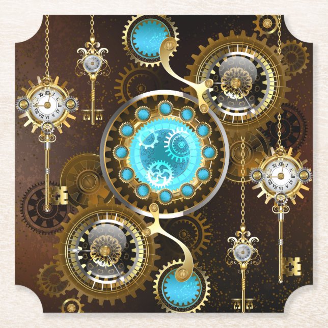 Porta-copo De Papel Fundo Rusty Steampunk com Lentes Turquesa (Frente)