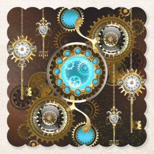 Porta-copo De Papel Fundo Rusty Steampunk com Lentes Turquesa