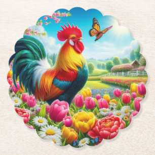 Porta-copo De Papel Galo floral/primavera/trabalho de arte de galinha