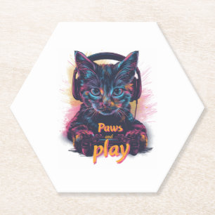 Porta-copo De Papel Gamer Gato Subiu de Nível