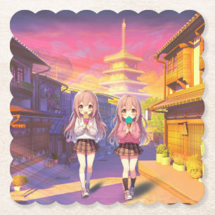 Porta-copo De Papel Garotas fofas de anime com sorvete