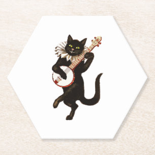 Porta-copo De Papel Gatinho Bonito tocando guitarra Camisas de Música