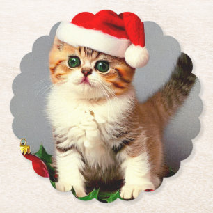 Porta-copo De Papel Gatinho de Natal Antigo com Chapéu de Papai Noel