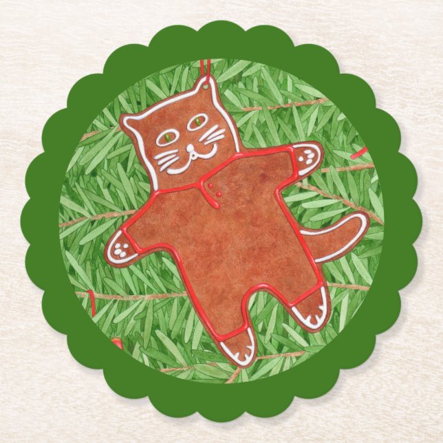 Porta-copo De Papel Gatinho GINGERBREAD Scalloped Round Portas copos / (Frente)