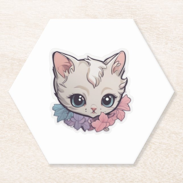 Porta-copo De Papel Gatinho Kawaii Cute 1 (Frente)