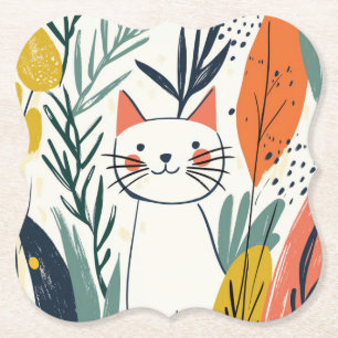 Porta-copo De Papel Gato Adorável numa Ilustração de Jardim
