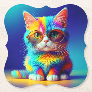 Porta-copo De Papel Gato Arco-Íris Com Óculos Retrato-47567